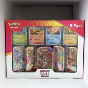 NEW Pokemon 151 Costco 5-pack Mini Tin Set with 4 Cosmo Promo Cards SEALED